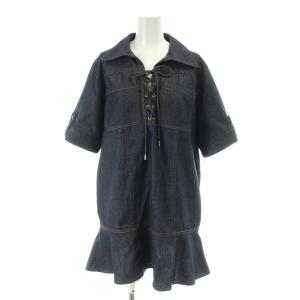25AW レースアップミニワンピース デニム F 紺 ネイビー 半袖 フリル裾 RWF0254091 /AP
