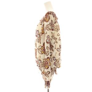 TORY BURCH タグ付き シャツ ブラウス 長袖 花柄 プリント 絹 シルク 14 アイボリー ボルドー /HN