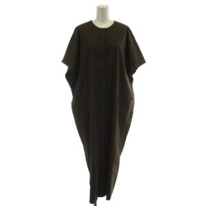 23SS CRISP LINEN POZEVE ワンピース 38 カーキ 半袖 ロング丈 無地 033205501690038