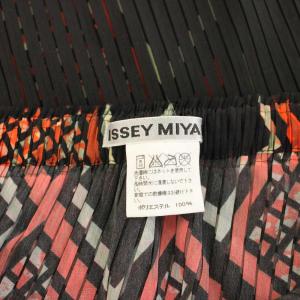 ISSEY MIYAKE プリーツスカート ロング イージー ウエストゴム 総柄 変形 アシンメトリー 2 黒 ブラック オレンジ