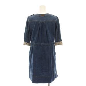 BURBERRY BLUE LABEL デニム ワンピース ミニ 36 青 ブルー 七分袖 チェック E1J15-766-28 /YM