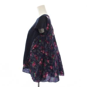 sacai カットソー 半袖 切替 花柄 麻 リネン 2 ピンク 紺 ネイビー 14-02007 /AN54
