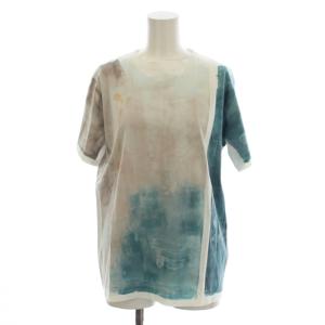 Tシャツ カットソー XS 白 ホワイト 青 ブルー グレー 抽象柄 ラウンドネック 半袖 /LP