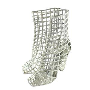 ankle boots ミドルブーツ 透かし編み 38 シルバーカラー