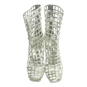 YVES SAINT LAURENT ankle boots ミドルブーツ 透かし編み 38 シルバーカラー