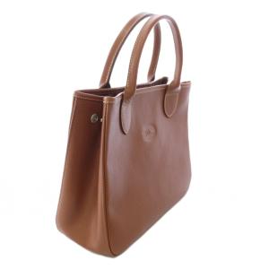 Longchamp ハンドバッグ トートバッグ レザー ロゴ 型押し ポーチ付き 茶 ブラウン /TK