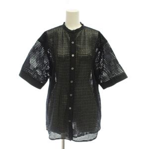 シャツ ブラウス 38 黒 メッシュ ノーカラー 半袖 /JP