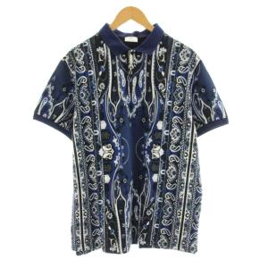 ポロシャツ カットソー 鹿の子 半袖 ペイズリー柄 XXL 紺 ネイビー 231-1Y700-9449