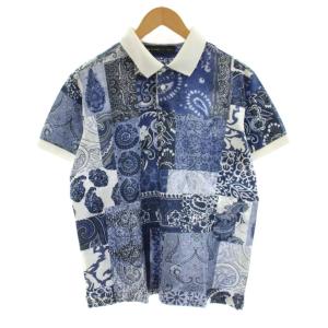 ポロシャツ カットソー 鹿の子 半袖 ペイズリー柄 総柄 XL 紺 ネイビー 141-1Y049-4044