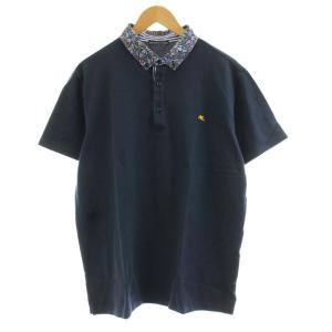 ポロシャツ ボタンダウン カットソー 鹿の子 半袖 ペイズリー柄衿 2XL 紺 ネイビー 161-1Y041-9300