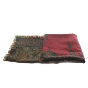 ETRO ストール フリンジ 総柄 カシミヤ シルク混 絹 マルチカラー カーキ 黒 ブラック 赤 レッド 212-1H600-4045