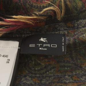 ETRO ストール フリンジ 総柄 カシミヤ シルク混 絹 マルチカラー カーキ 黒 ブラック 赤 レッド 212-1H600-4045