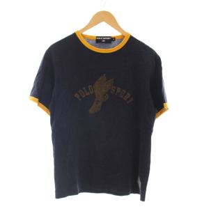 Tシャツ カットソー M 紺 ネイビー 半袖 リンガーネック ロゴプリント /LP