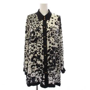 FASHION シャツ ブラウス 長袖 花柄 シルク 絹 11 黒 ブラック 白 ホワイト /AN51