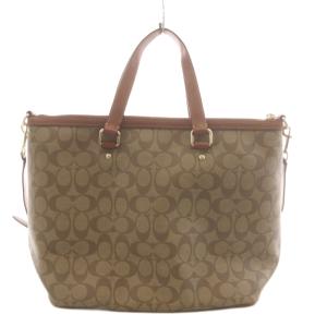 COACH シグネチャー トートバッグ ハンドバッグ ショルダーバッグ 2way PVC レザー ベージュ 茶 ブラウン