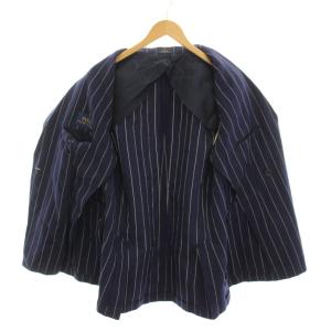 POLO RALPH LAUREN ダブル テーラードジャケット ストライプ アウター リネン混 42R 紺 ネイビー 長袖 715650465001