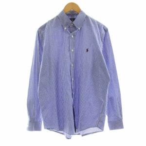 CLASSIC FIT ボタンダウンシャツ カジュアルシャツ 長袖 ギンガムチェック M 青 ブルー 白