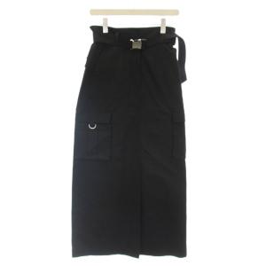 24SS ツイルワークスカート ロング スカート 前スリット ナイロン混 36 黒 ブラック 21168-00