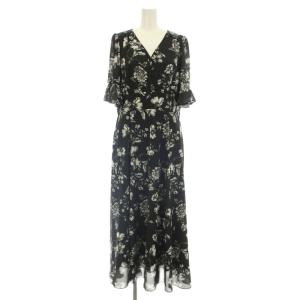 24AW 花柄 ワンピース 半袖 ロング フリル 38 黒 ブラック 01243 31038-01 /G