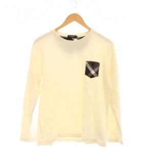 Tシャツ L 白 長袖 チェック柄ポケット付き /JP