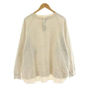 カットソー Tシャツ ワッフル 長袖 ヘンリネック M ライトグレー /KU
