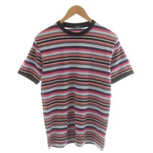 Tシャツ カットソー 半袖 ボーダー柄 3 マルチカラー ピンク 水色 ライトブルー 黒 ブラック /AN46
