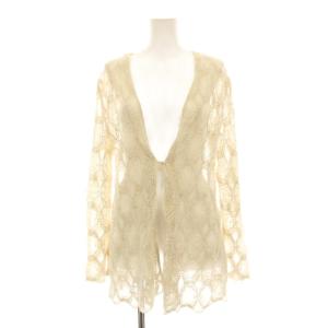 23SS lacy トップス カーディガン ニット 総レース 刺繍 リネン混 長袖 ベージュ Vネック