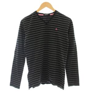 ボーダー ロンT Vネック カットソー 長袖 Tシャツ 2 黒 グレー BMV46-610-08 /G
