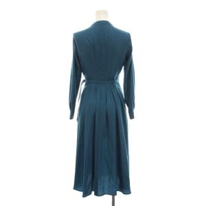ANAYI 23AW ウールアムンゼンポケットフレアワンピース ロング 長袖 34 青 ブルー Vネック 10232714690