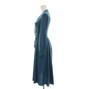 ANAYI 23AW ウールアムンゼンポケットフレアワンピース ロング 長袖 34 青 ブルー Vネック 10232714690