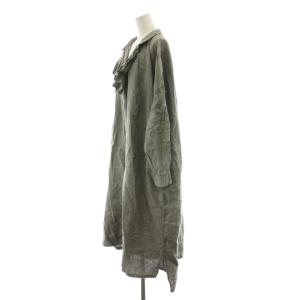 nest Robe 天然染めラッフルスモックドレス ワンピース ロング マキシ 長袖 麻 リネン F グレー 01233-1045