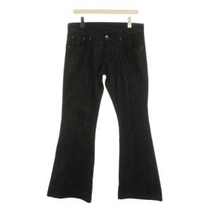 ストライプ フレア ブーツカット デニムパンツ L 黒 ブラック /YM