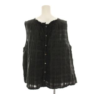 nest Robe ブラウス ノースリーブ カットソー プルオーバー リネン混 黒 ブラック チェック 01181-1108