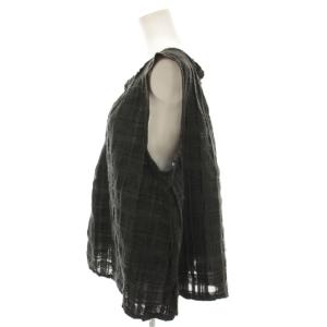 nest Robe ブラウス ノースリーブ カットソー プルオーバー リネン混 黒 ブラック チェック 01181-1108