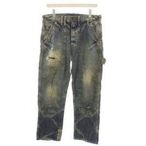 ペインターパンツ デニムパンツ ジーンズ ボタンフライ ダメージ加工 W32 L28 インディゴ ANB-004