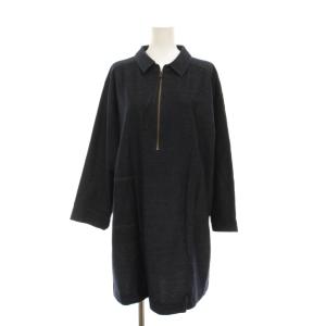 ハーフジップ ワンピース ミニ 大きいサイズ 13+ 紺 ネイビー 長袖 襟付き /YM