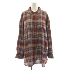 WHITE LABEL チェック柄シャツブラウス 長袖 大きいサイズ 17+ 赤系 1104813 /KU