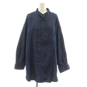 DENIM ライトダンガリー ピンタック シャツ 長袖 バンドカラー 大きいサイズ 46 紺 ネイビー