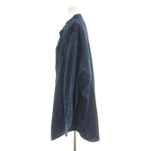 23区 DENIM ライトダンガリー ピンタック シャツ 長袖 バンドカラー 大きいサイズ 46 紺 ネイビー