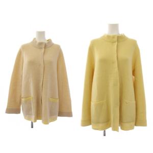 リバーシブル ニット カーディガン 長袖 ハイネック カシミヤ 13+ ベージュ 黄 /BM