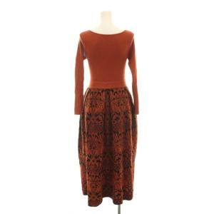 GRACE CONTINENTAL 22AW フラワープリーツニットワンピース ロング 36 茶色 ブラウン 長袖 総柄 0123433019