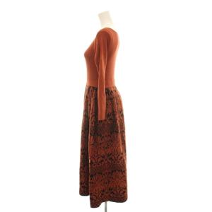 GRACE CONTINENTAL 22AW フラワープリーツニットワンピース ロング 36 茶色 ブラウン 長袖 総柄 0123433019