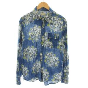 カントリー KOUNTRY ウエスタンシャツ 長袖 花柄 麻 リネン 3 青 ブルー 白 ホワイト K1803LS055