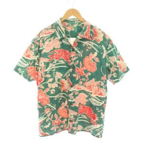 アロハシャツ 和柄 総柄 半袖 XL 緑 グリーン 赤 レッド K1405SS94 /YM