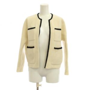 22AW ニットジャケット S 白 ノーカラー 長袖 パイピングデザイン /JP