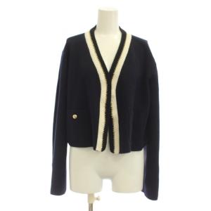 22AW ニットジャケット 紺 長袖 Vネック トリムデザイン /JP