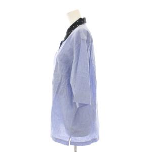 MARGARET HOWELL シャツ ブラウス リネン混 2 青 ブルー 襟ドット 半袖 578-9152017 /YM