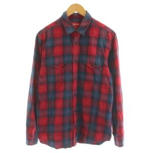 Ombre Plaid Shirt M レッド ネイビー