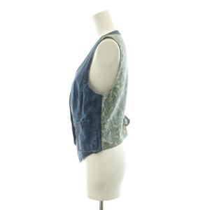 RRL ベストジレ 切替 ペイズリー柄 麻 リネン 2 青 ブルー /KU