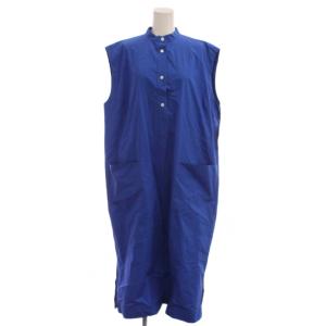 ワンピース 1 青 ノースリーブ スタンドカラー ポケット付き ロング丈 /JP
